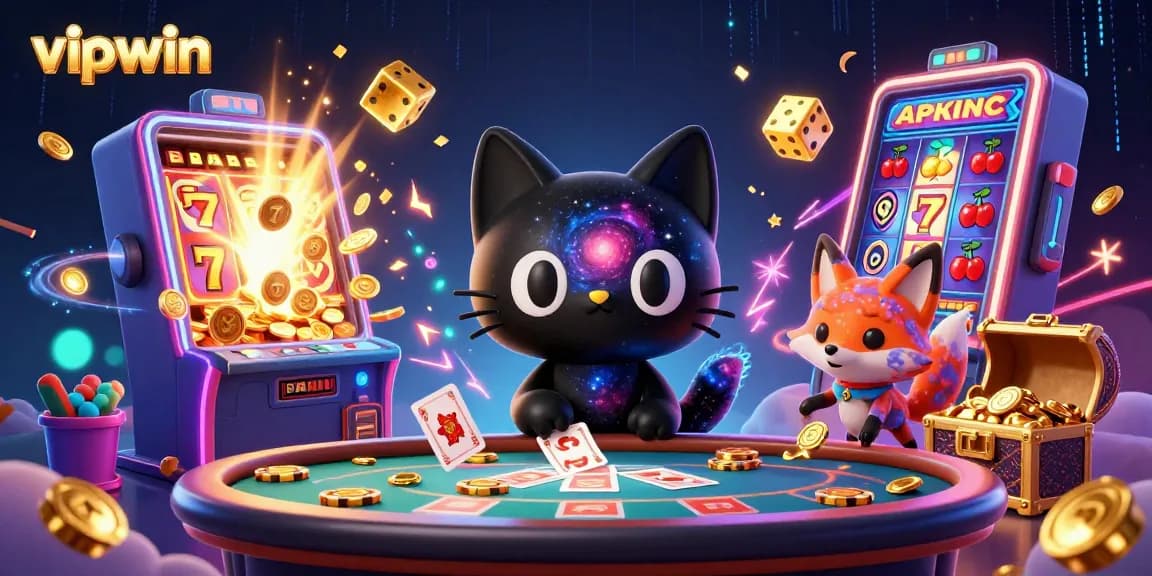 Experience the thrill of wagering at vipwin with a cosmic-themed casino scene filled with vibrant game elements.
