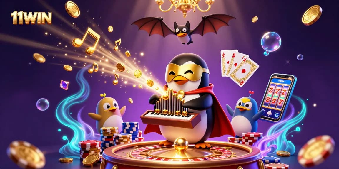 Experience thrilling wins with 11WIN's vibrant 3D casino scene featuring iconic characters and casino elements.