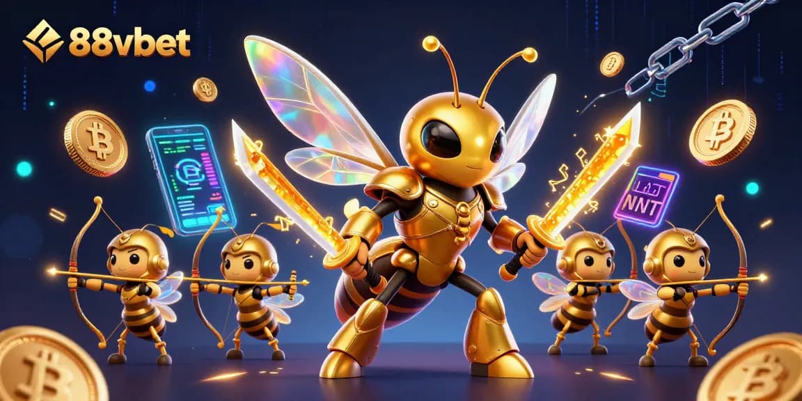 Engage with the vibrant world of 88vbet featuring dynamic characters, cryptocurrency elements, and immersive casino excitement.