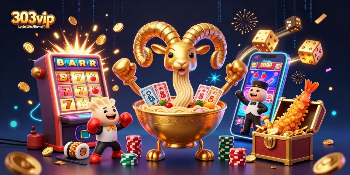 Engage with the excitement of 303vip Login Link Alternatif showcasing lively characters and casino elements.