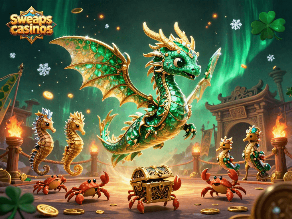 Experience excitement at sweeps casinos with a captivating underwater scene featuring a majestic sea dragon.