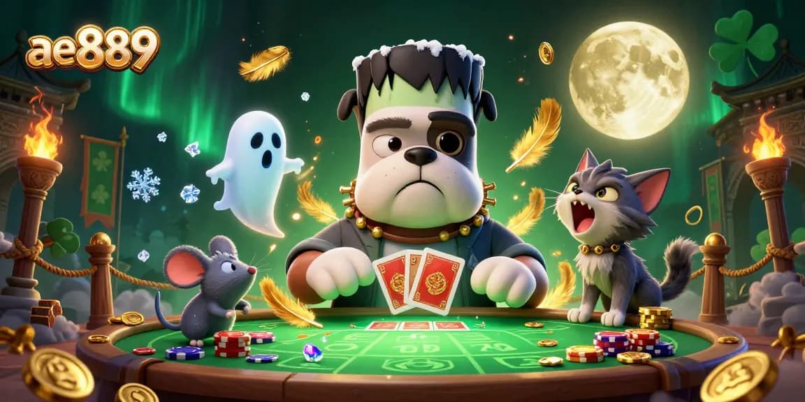 Engage in exciting card games at ae889 with a unique 3D casino scene featuring a monster dealer.
