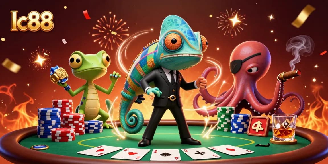 Play thrilling games at lc88 with a vibrant casino scene featuring colorful poker elements.