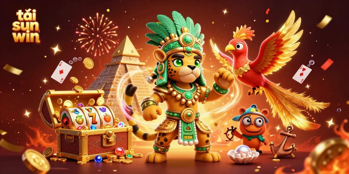 Engage in the excitement of tải sun win with vibrant 3D illustration of Mayan gaming adventure.