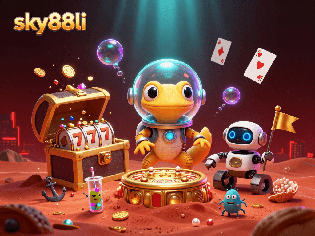Join the Martian gecko and sidekick in sky88li casino adventures with golden winnings and exciting games.