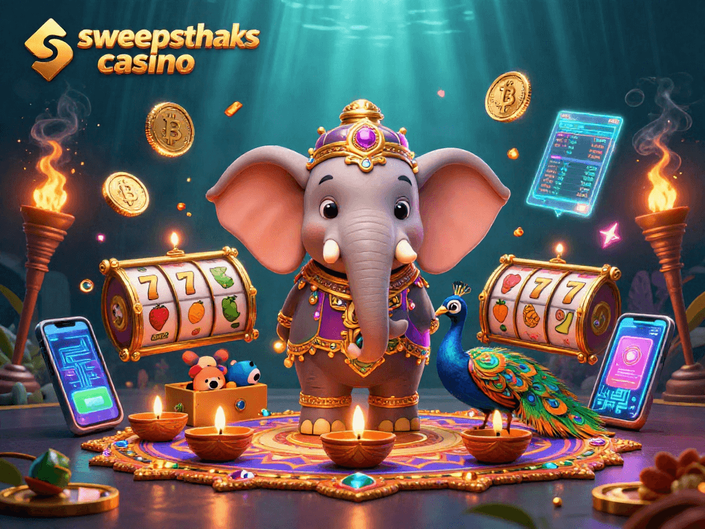 Engage in thrilling games at sweepstakes casino featuring vibrant characters and dynamic crypto elements.
