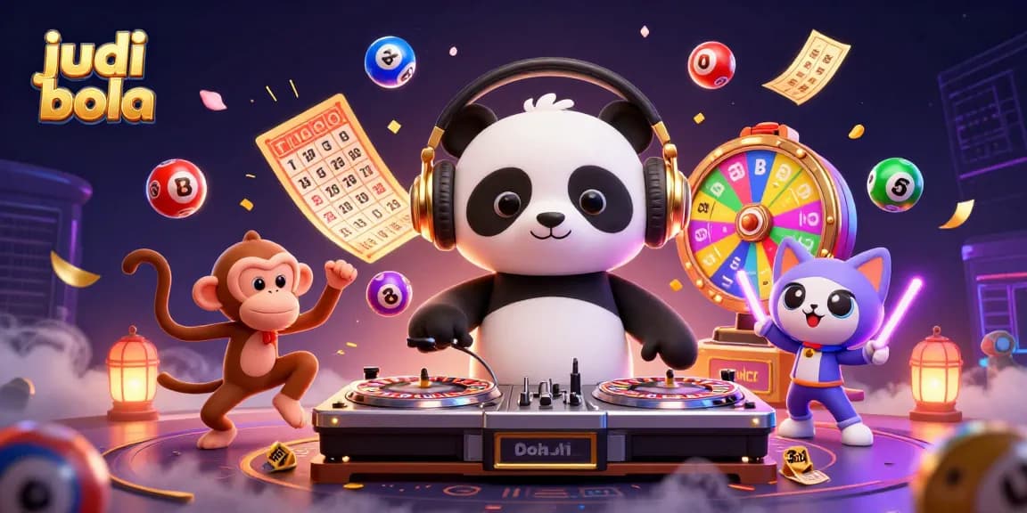 Engage in judi bola as the DJ panda spins, surrounded by dynamic game elements.