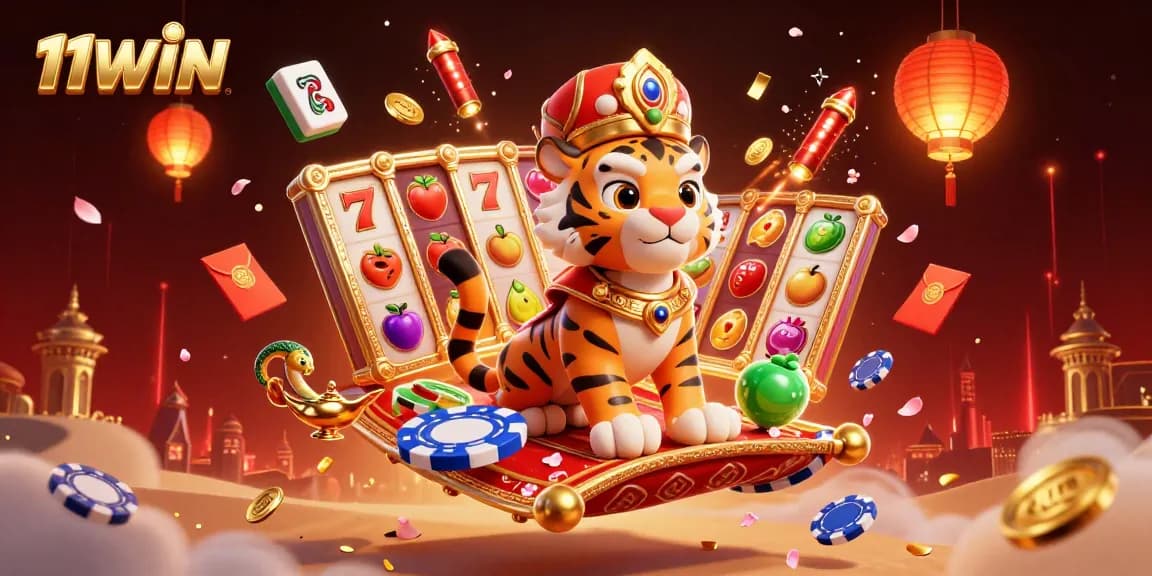 Join the exciting world of 11WIN with vibrant casino elements, celebrating thrilling jackpots and adventures.