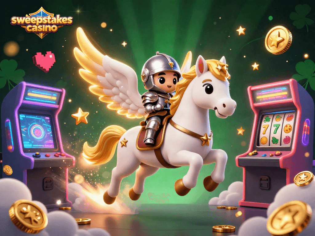 Experience the excitement of sweepstakes casino with a vibrant 3D gaming scene full of energy and colorful elements.