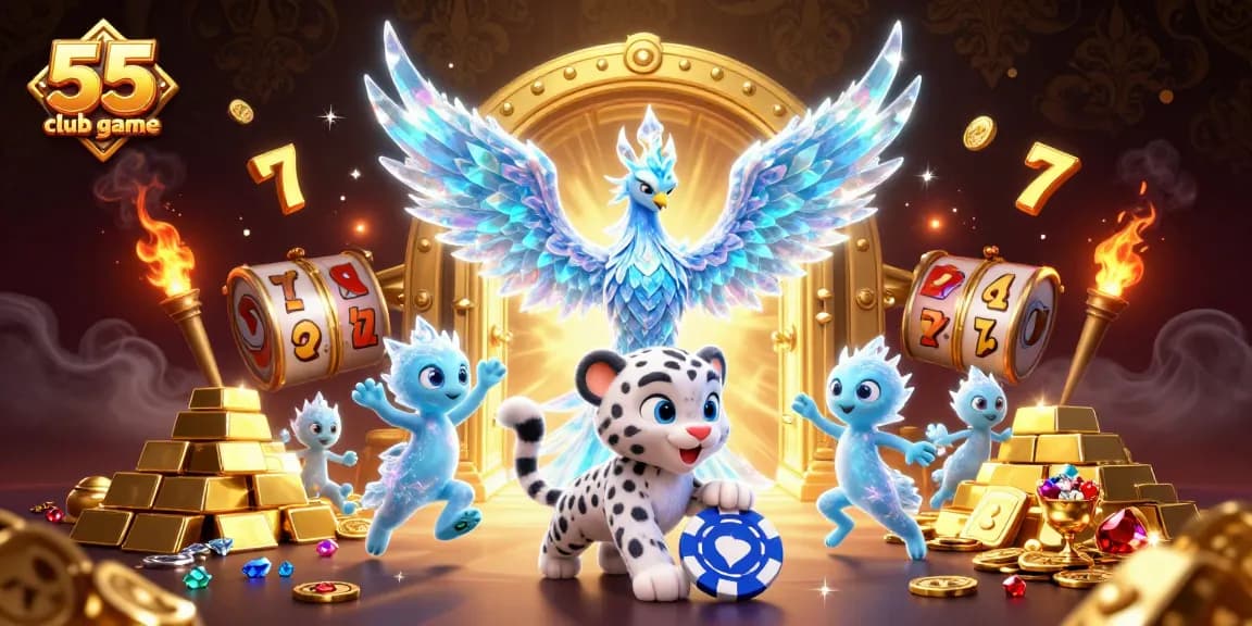 Engage in the 55 club game with vibrant, interactive elements and casino-themed characters.