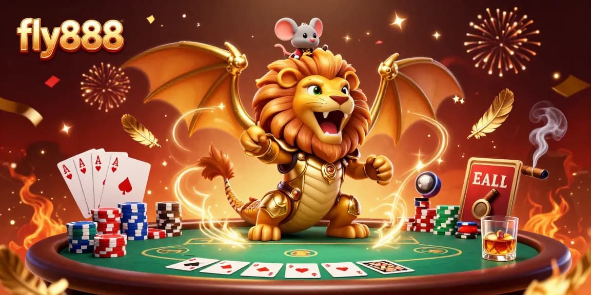 Experience thrilling gameplay with fly888, featuring roaring chimera and dynamic poker elements.