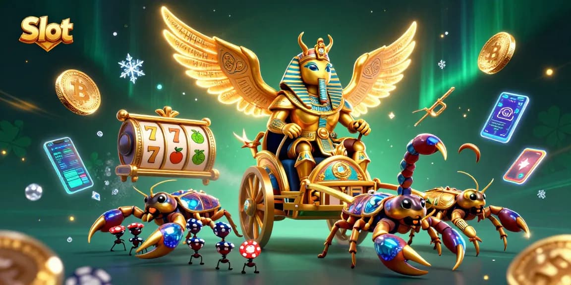 Menangkan slot dengan simbol beruntung dan petualangan dalam ilustrasi kasino 3D