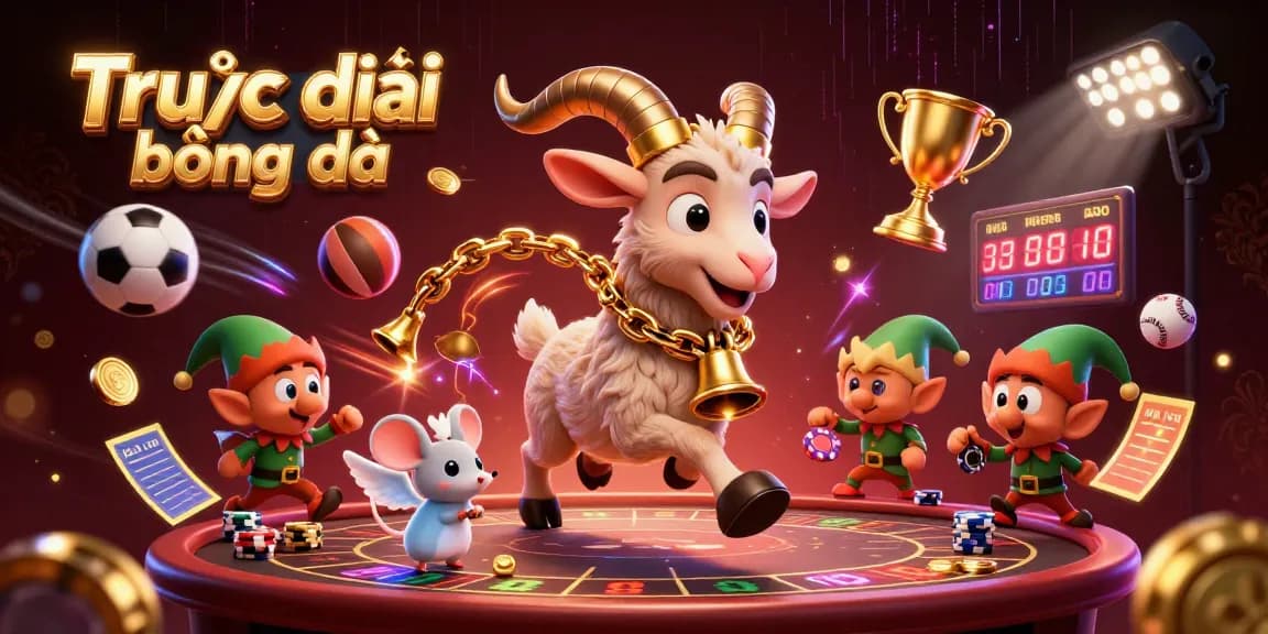 Bet on Trực tiếp bóng đá action with a vibrant casino scene filled with sports elements and fun characters.