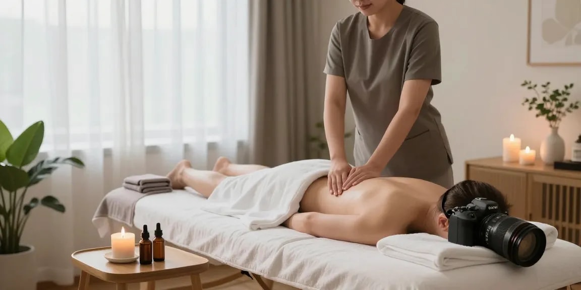 수원출장안마 relaxing massage setup in a tranquil home environment.