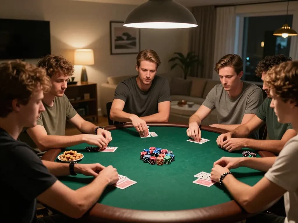 CM88 players experiencing an exciting home poker game with friends, showcasing strategy and fun.