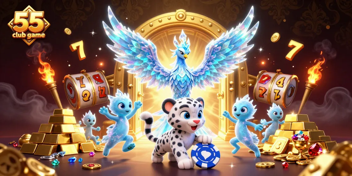 Engage in the 55 club game with vibrant, interactive elements and casino-themed characters.
