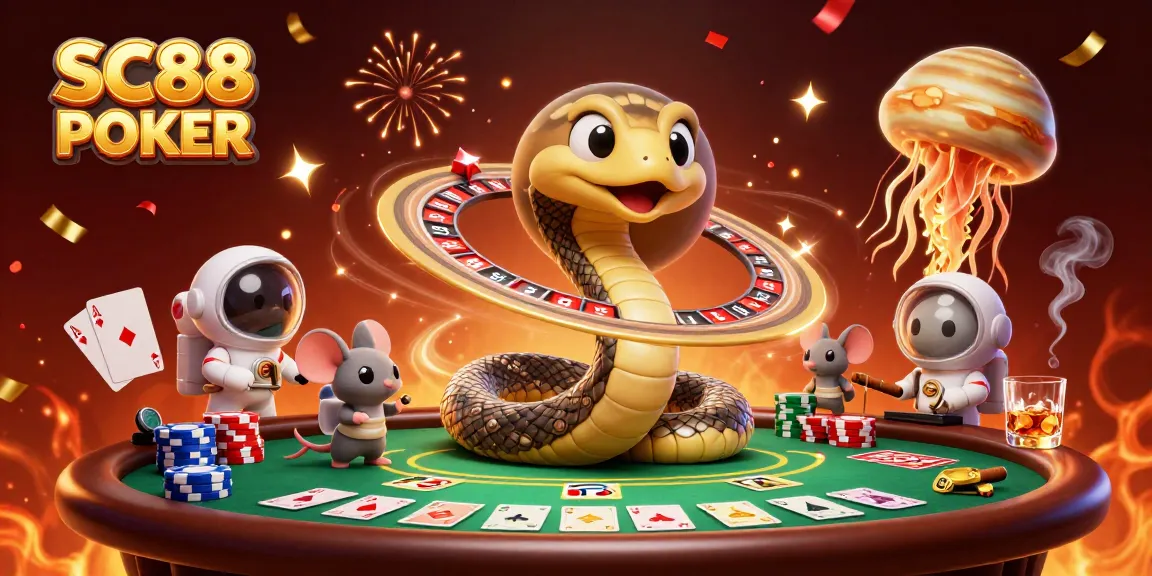 Experience SC88 POKER with tiny mice betting on a roulette wheel and cosmic dealer presence.