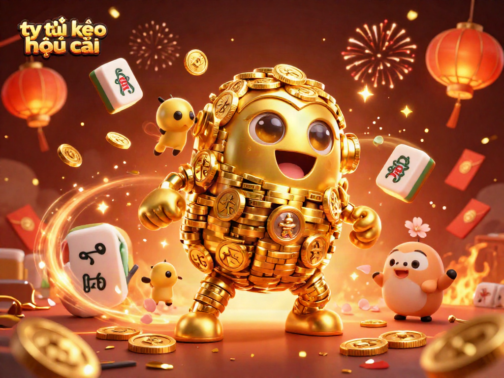 Engage with tỷ lệ kèo nhà cái in a vibrant illustration featuring a golden golem and festive casino elements.