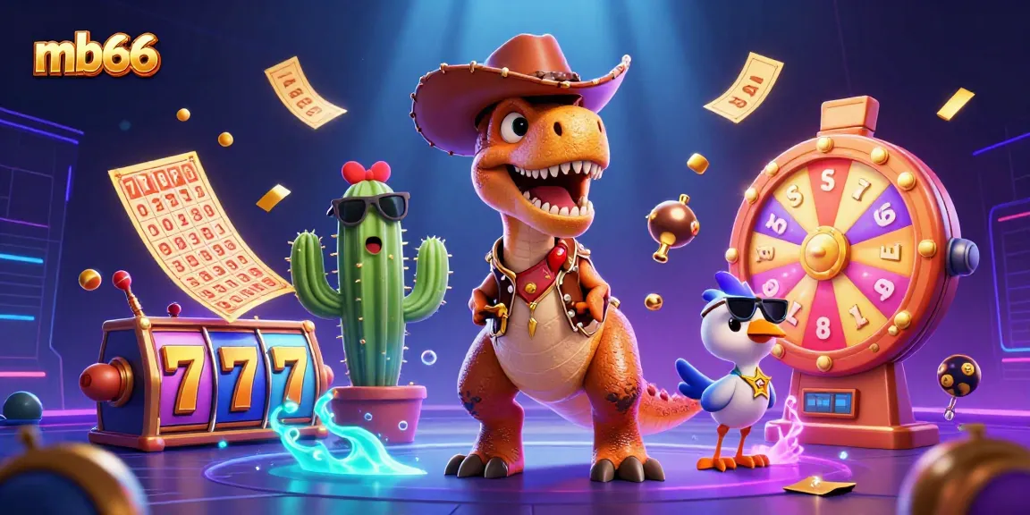 Experience mb66 with an engaging scene featuring fun cartoon characters and vibrant slot game elements.