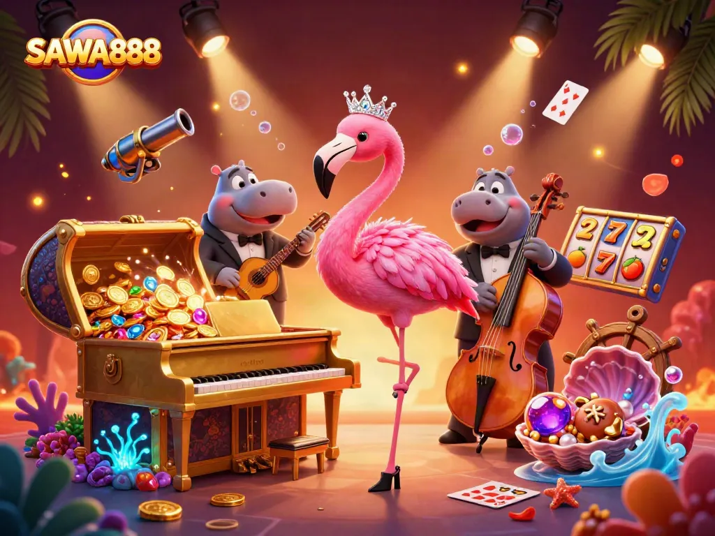 SAWA888 ignites the excitement with vibrant casino elements and dynamic characters, inviting players to wager.