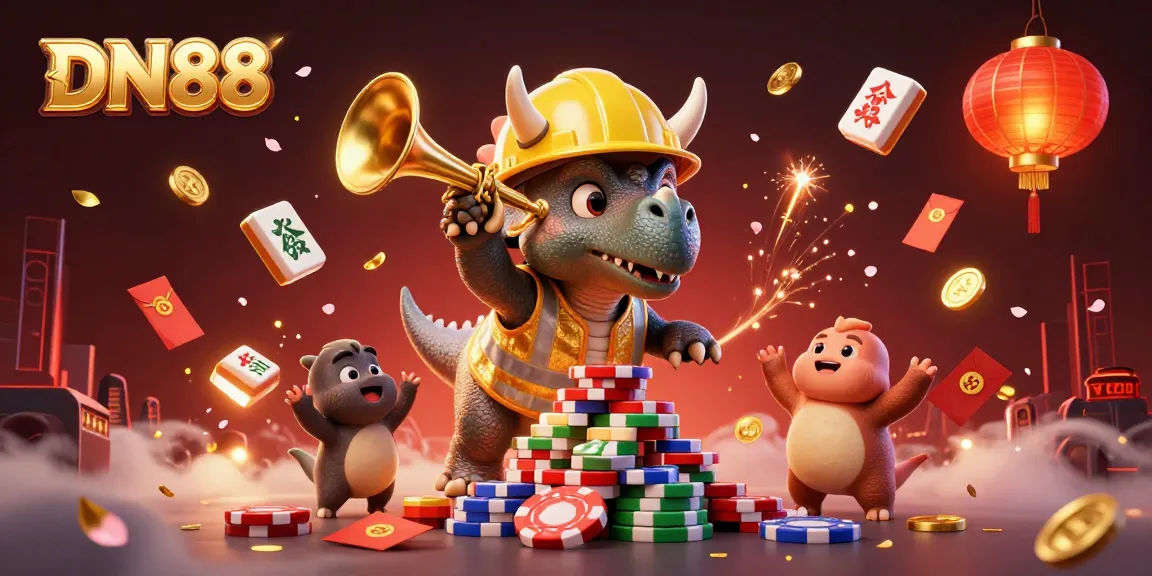 Celebrate winning at DN88 with a dynamic 3D illustration of casino excitement and fun.