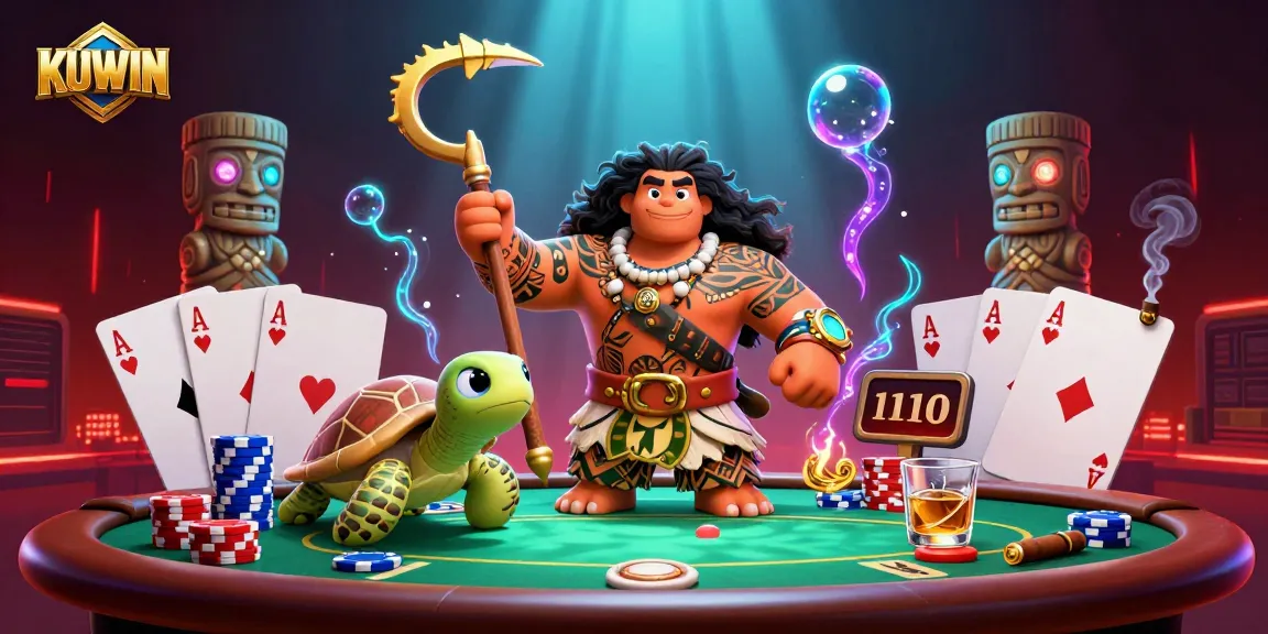 KUWIN's captivating 3D illustration showcases a demigod hawk at a vibrant poker table, embodying online casino excitement.